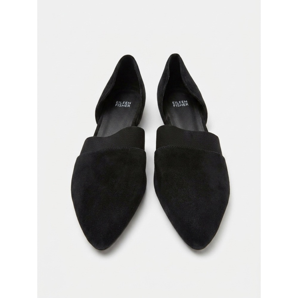 Eileen Fisher Black Suede Pointed Toe D'Orsay Elastic Strap Block Heel Pumps 7.5
